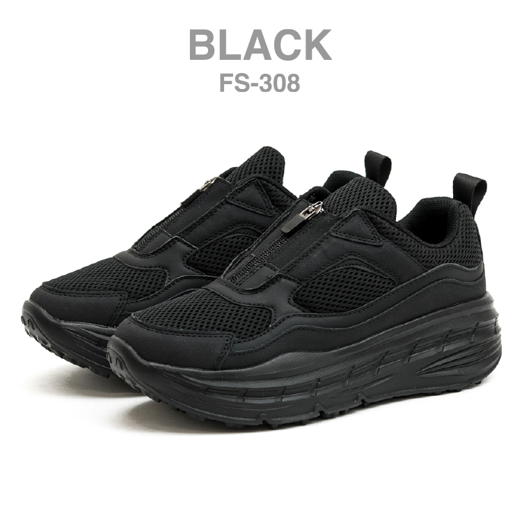 COACH ブラック 厚底スニーカー FEATHER STEP フェザーステップ FS-308 センター ファスナー