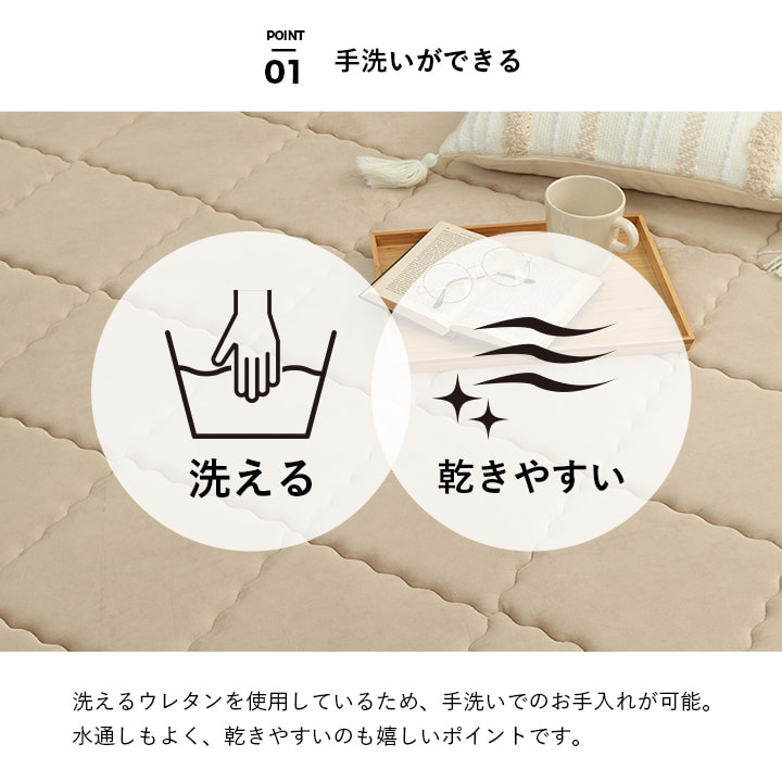 グランドライト カーペット 絨毯 無地ラグ ラグ こたつ敷布団 ボリュームラグ 極厚ラグ キルティングラグ 防音 滑り止め_3