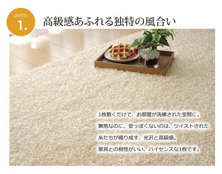シャンゼリゼ ラグ カーペット 2畳 防炎 抗菌 防臭 防ダニ シャギー タフト 国産 無地 『シャンゼリゼ』 約190×190cm_2