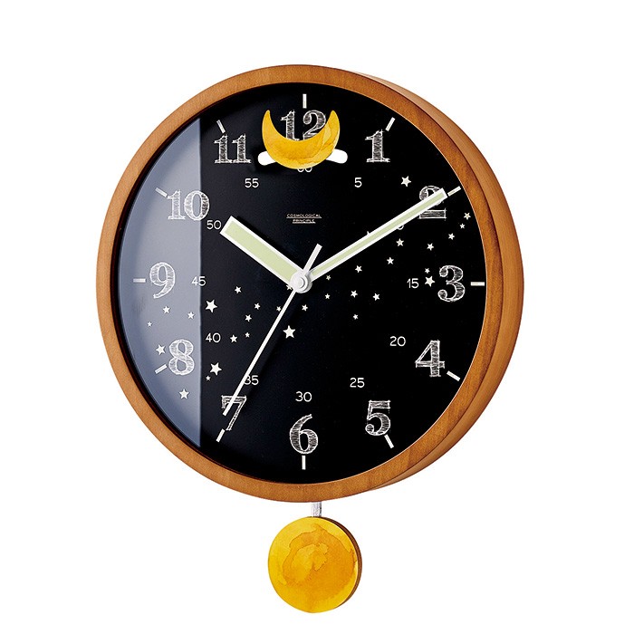 振り子時計 掛け時計 おしゃれ かわいい 壁掛け時計 北欧 スイープムーブメント 月 太陽 宇宙 寝...