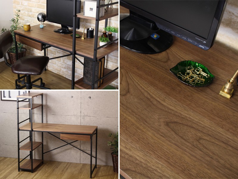 パソコンデスク ワークデスク 幅120cm PC 引出し ラック付 棚付