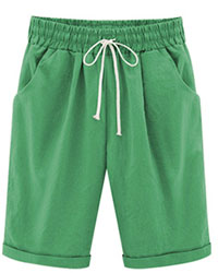 ハーフパンツ レディース チノパンツ チノパン ひざ丈 ボトム ウエストゴム ベージュ ブラック グリーン 送料無料 |  | 08
