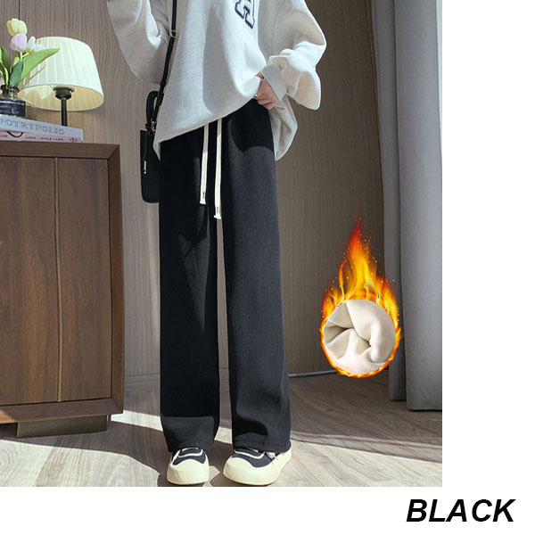 裏起毛パンツ コーデュロイ ワイドパンツ リブパンツ レディース 裏フリース フリースパンツ ボトムス ウエストゴム 紐 あったか 送料無料 |  | 02