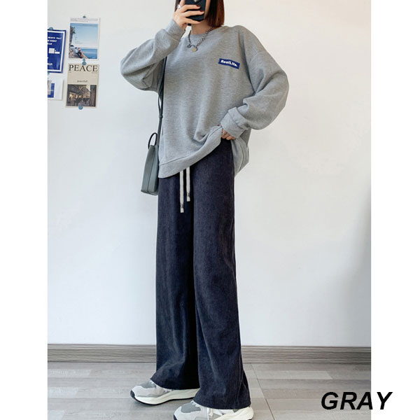 裏起毛パンツ コーデュロイ ワイドパンツ リブパンツ レディース 裏フリース フリースパンツ ボトムス ウエストゴム 紐 あったか 送料無料 |  | 03