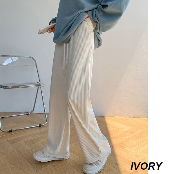 裏起毛パンツ コーデュロイ ワイドパンツ リブパンツ レディース 裏フリース フリースパンツ ボトムス ウエストゴム 紐 あったか 送料無料 |  | 01