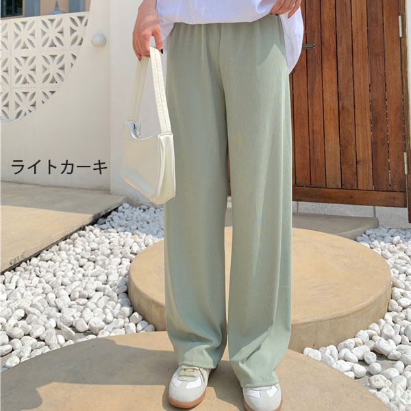 ワイドパンツ 夏パンツ カラーパンツ レディース パンツ リブパンツ ボトム ウエストゴム 送料無料 |  | 01