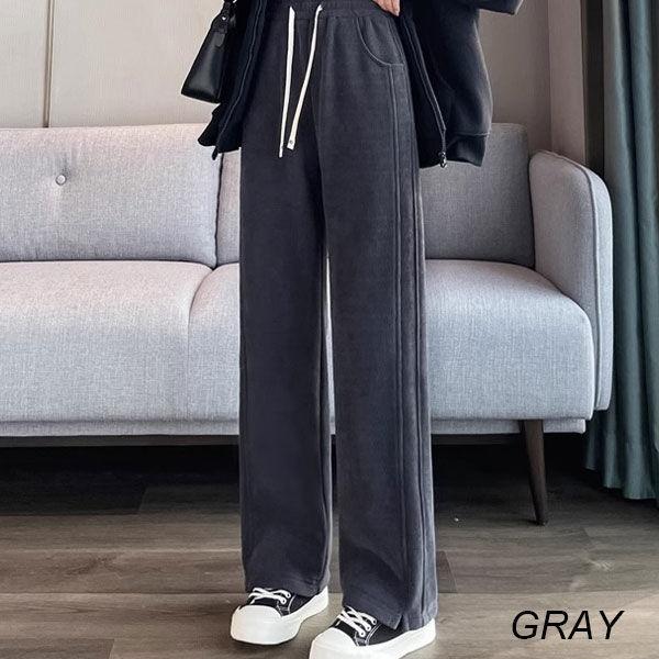 【期間限定スペシャルプライス】裏起毛 コーデュロイパンツ ロングパンツ ワイドパンツ レディース パンツ ウエストゴム あったかい 防寒 送料無料 |  | 01