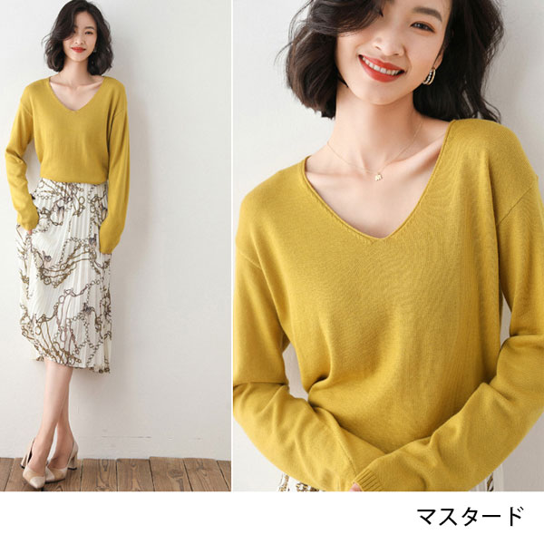 ニットソー ニット 薄手 ニット 軽量 レディース プルオーバー トップス Vネック  カラー送料無料 |  | 03