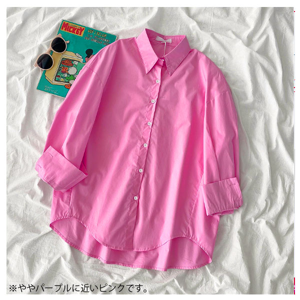 在庫処分 シャツ レディース カラーシャツ 長袖 無地 羽織り カジュアルシャツ |  | 02