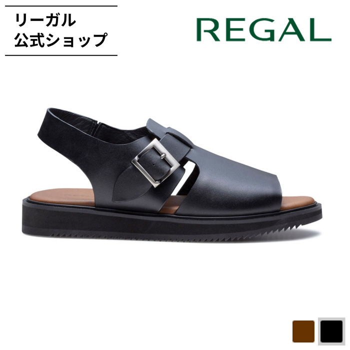 REGAL 編み込みデザイン ブラックサンダル REGAL リーガル レディース サンダル 靴 F63N レザー 編み込み