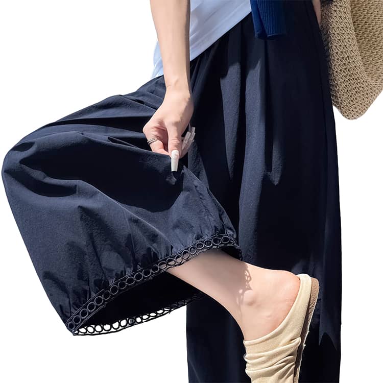 バルーンパンツ ワイド バギーパンツ ワイドパンツ レース裾