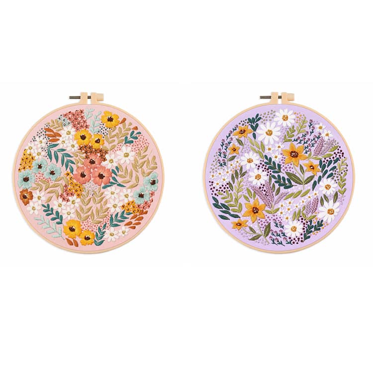 花柄刺繍 円形インテリア フランス刺しゅう 初心者 刺繍キット 刺繍枠 2点セット インテリア