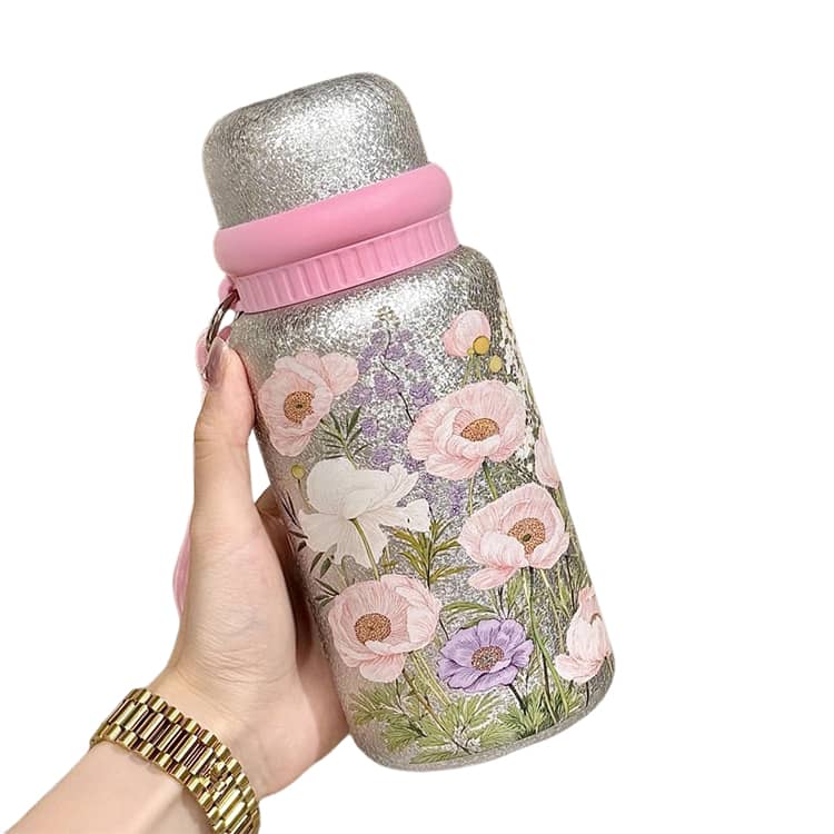 水筒 コップ付き 上品 チタンコーティング 真空断熱 600ml 保冷 蓋付き