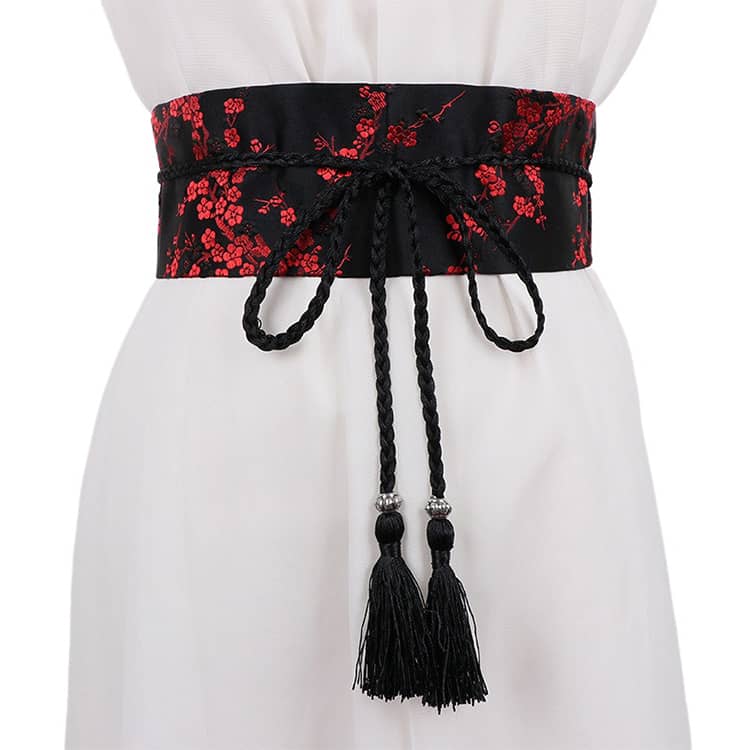 【美品】lautashi ロウタシー　帯ベルト　コルセット　花柄 和装 花柄 フリンジタッセル レディース コルセットベルト 和柄 細見え