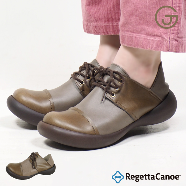 リゲッタ カヌー レディース シューズ 歩き やすい 紐 靴 2色 切替 履きやすい コンフォートシューズ