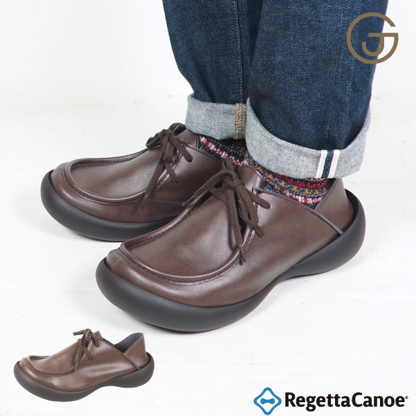 箱有　リゲッタカヌー　レザー ブラウン レースアップシューズ Mサイズ Regetta Canoe リゲッタ カヌー メンズ シューズ モカシン