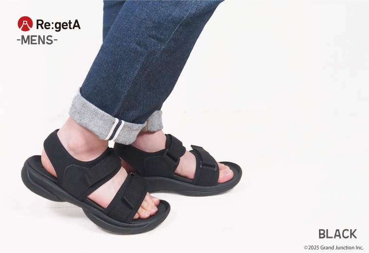 Re:getA（リゲッタ） サンダル メンズ 厚底 黒 おしゃれ 疲れない