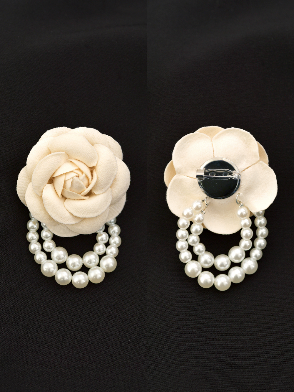 花形ブローチ パールと青いエナメル付き reginashop_s0477