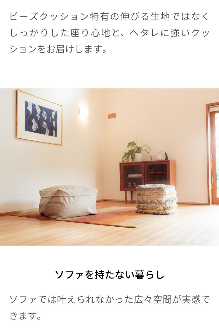ビーズクッション クッション ソファ ローソファ― ビーズ補充用チャック付き フロアクッション 大きい 日本製 背もたれ カバー 一人掛け 一人用  座椅子 北欧