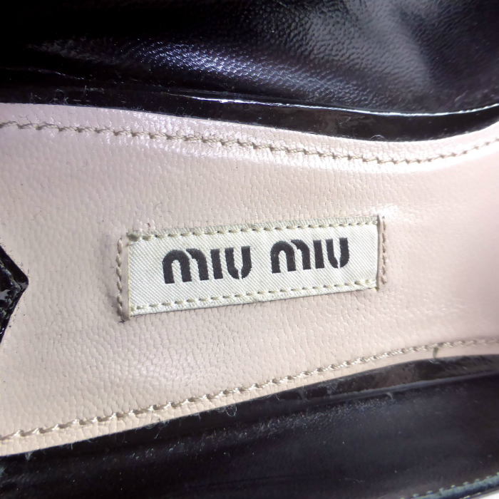 ミュウミュウ （MIUMIU） パテント エナメル フラット シューズ ローファー パンプス 靴 #38 ブラック（中古）