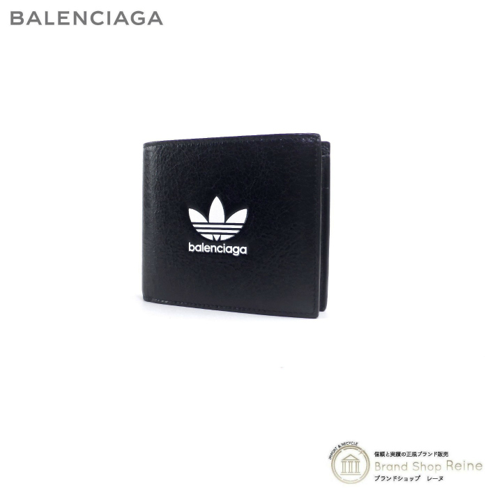 バレンシアガ （BALENCIAGA） Adidas コラボ スクエア 折り畳み 二つ折り 財布 721898210M61091 ブラック  メンズ（新品同様）中古