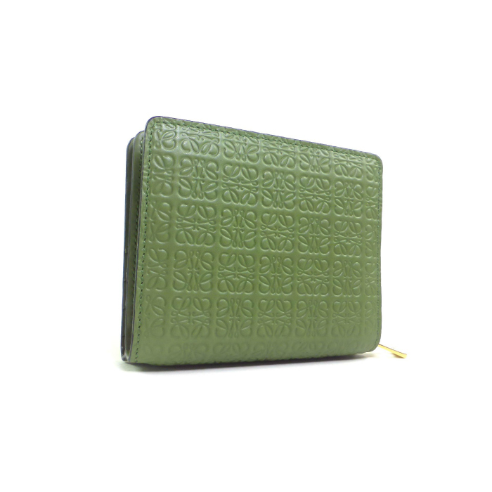 ロエベ （LOEWE） リピート アナグラム コンパクト ジップ ウォレット 二つ折り 財布 C499Z41X03 Avocado Green（新品）