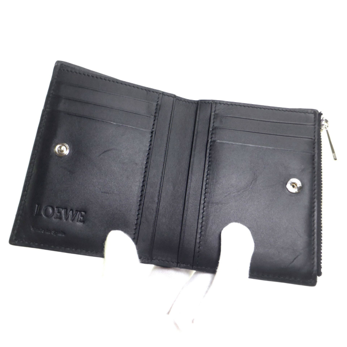 ロエベ （LOEWE） スリム コンパクトウォレット 二つ折り 財布 C660W73X01 ブラック（美品）中古