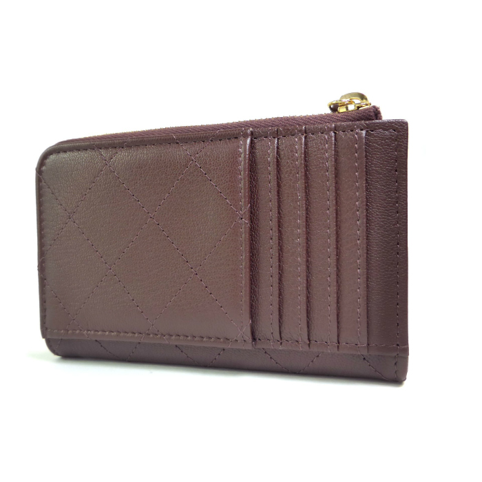 CHANEL シャネル ケース 小銭入れ ニュートラ カーキ ブラウン マトラッセ シャネル （CHANEL） グレインド ゴートスキン L字