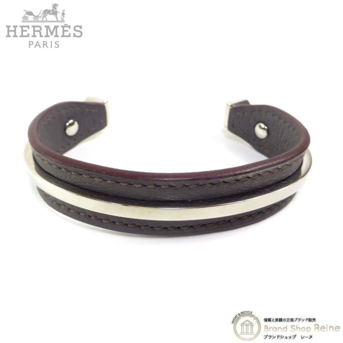 HERMES（エルメス） レザー×メタル コンビバングル ブレスレット C刻