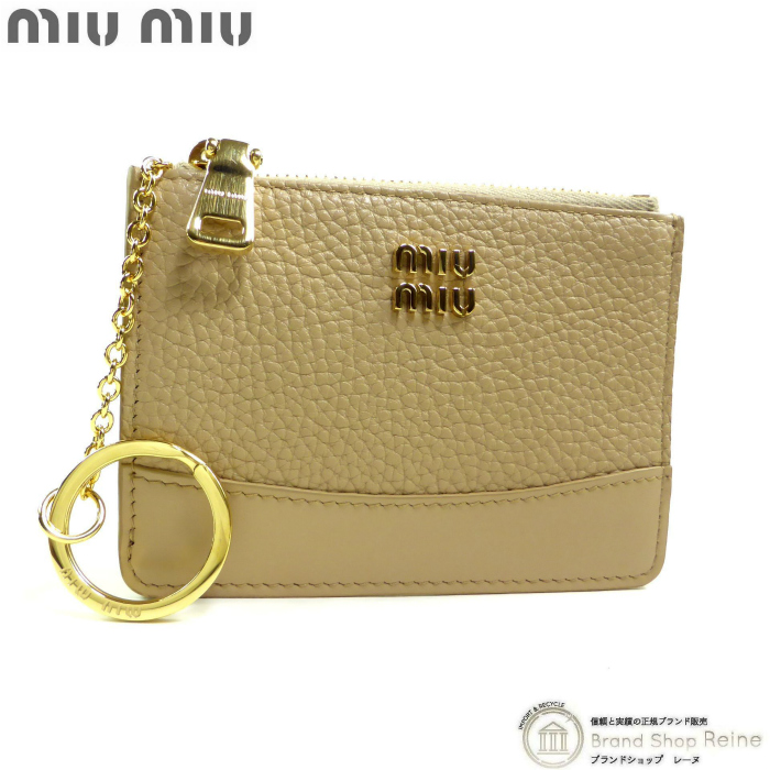 miu miu ケース キーリング付き　財布 miu miu（ミュウミュウ） ロゴ レザー カードケース コインケース