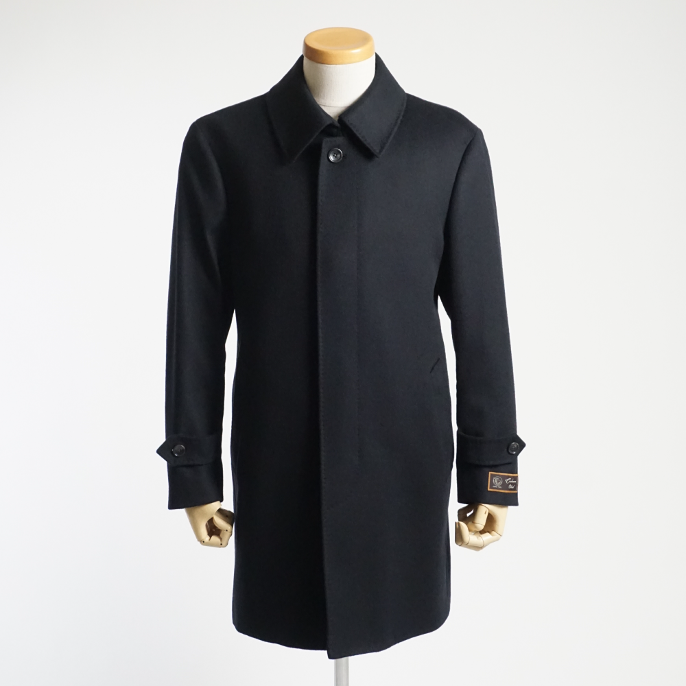 高級カシミヤ100%　ステンカラーコート　バルマカーン　ネイビー　濃紺　国産品 カシミヤブレンド ステンカラー ハーフコート 紺 メンズ ウール