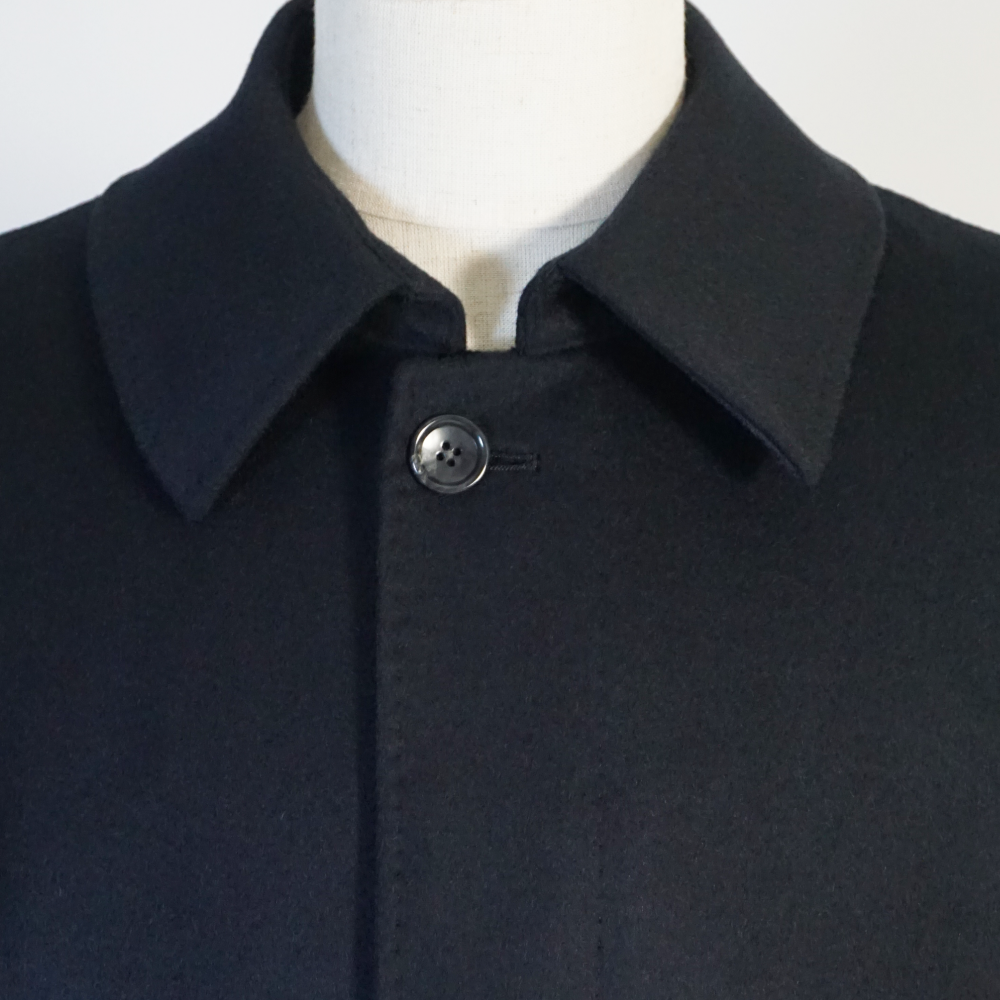 カシミヤブレンド ステンカラー ハーフコート 紺 メンズ ウール
