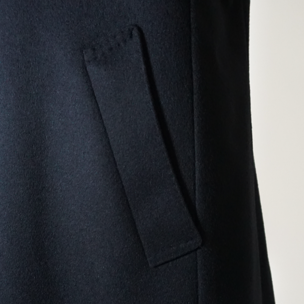 カシミヤブレンド ステンカラー ハーフコート 紺 メンズ ウール