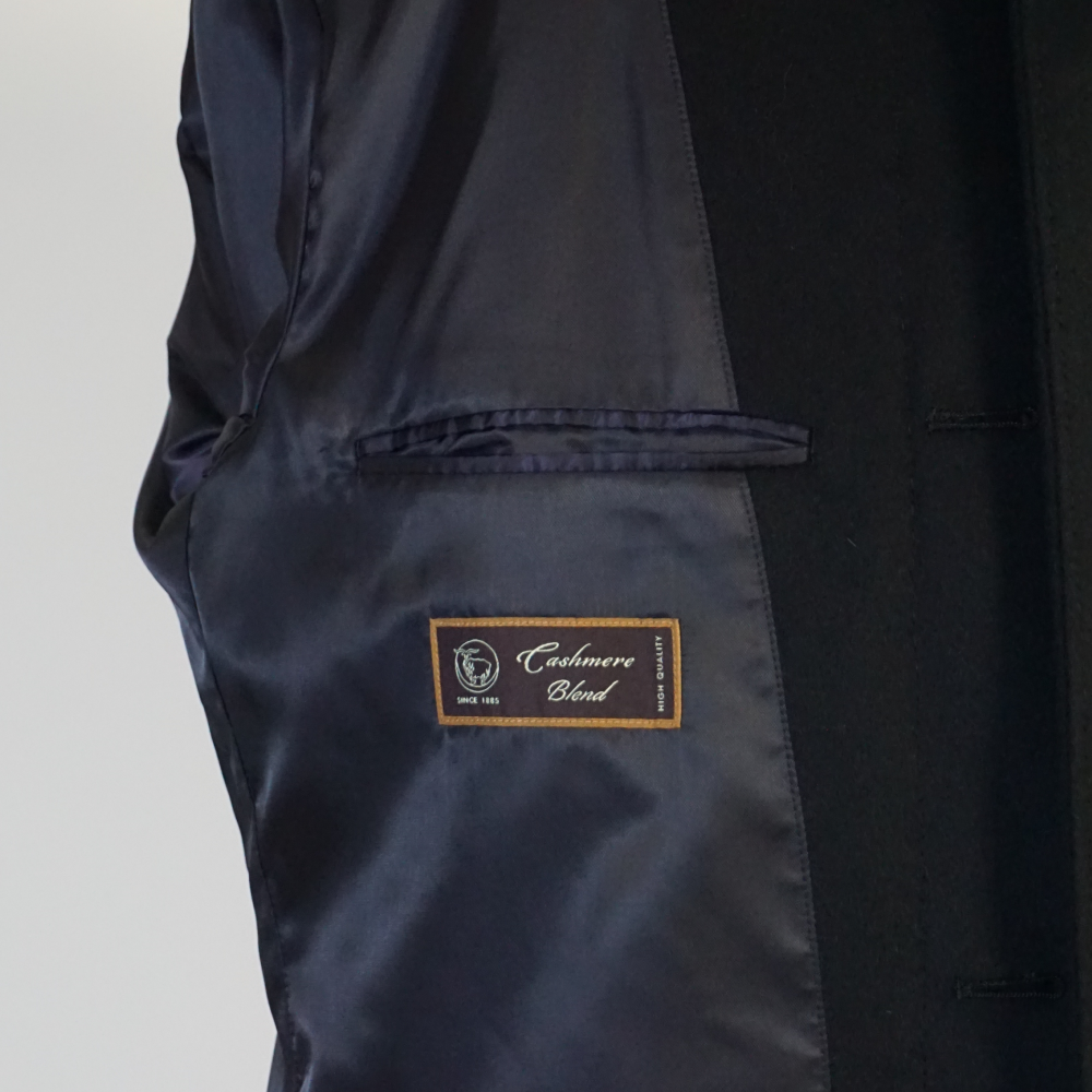 カシミヤブレンド ステンカラー ハーフコート 紺 メンズ ウール