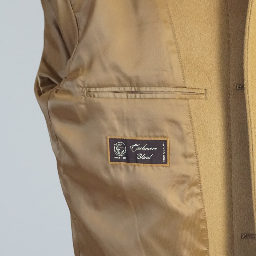カシミヤブレンド ステンカラー ハーフコート キャメル メンズ ウール