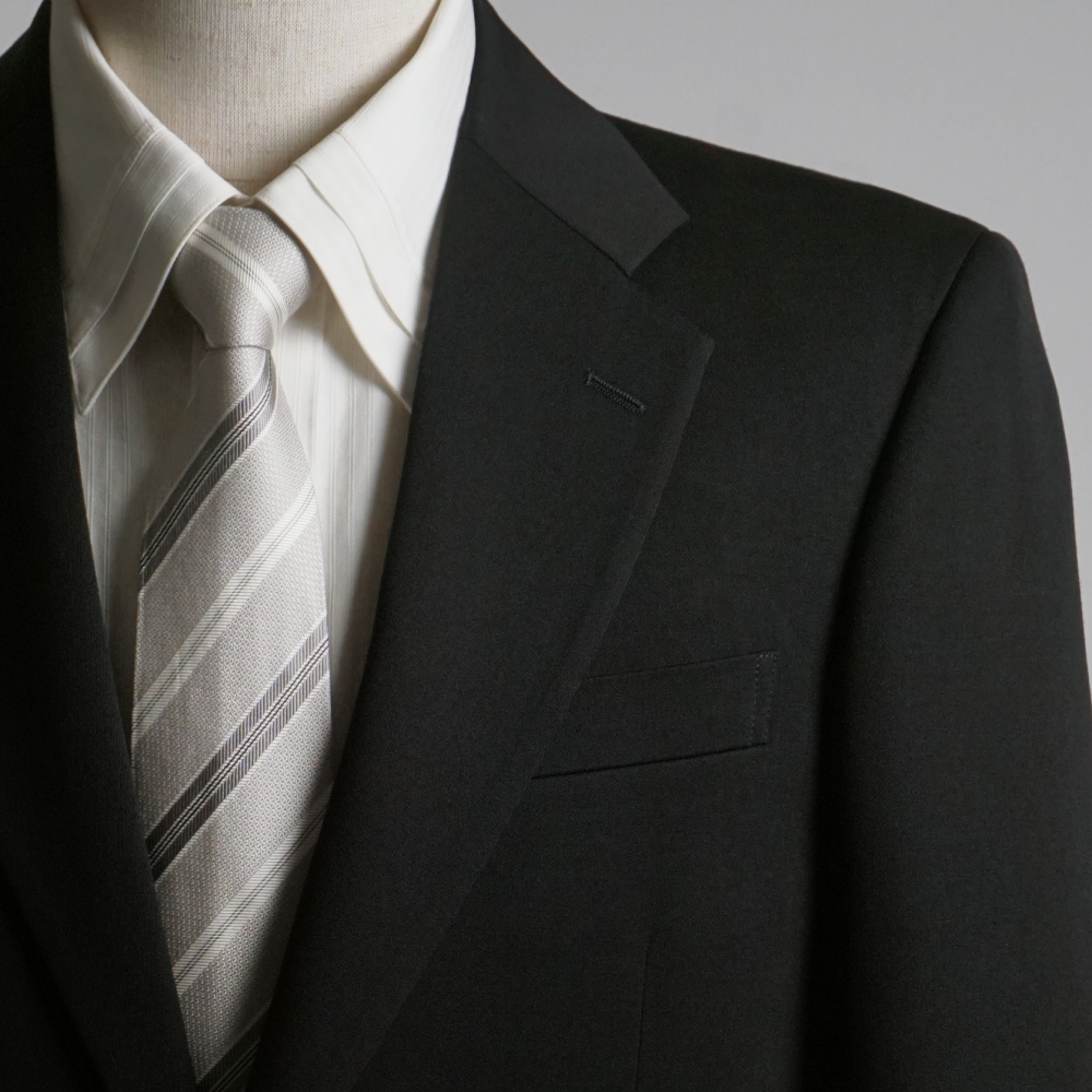 フォーマルスーツ メンズ 超黒 オールシーズン ウール99.9% 日本製生地