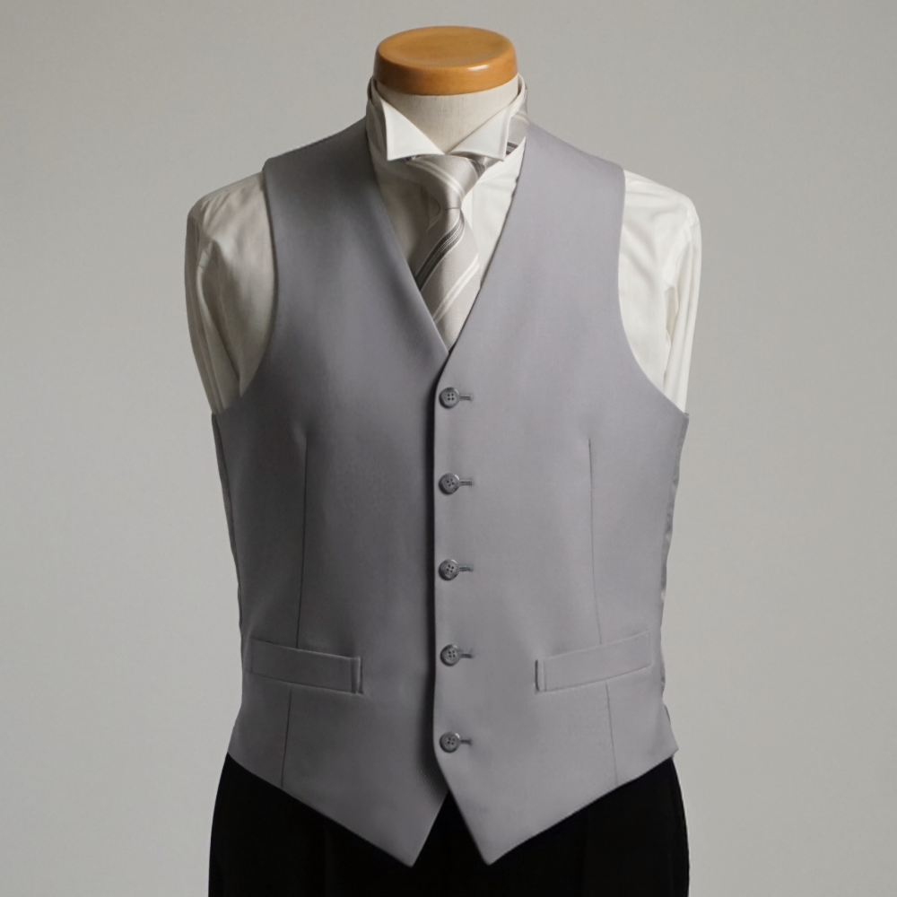 フォーマルベスト メンズ シルバーグレー 5ボタン ウール100%前身頃