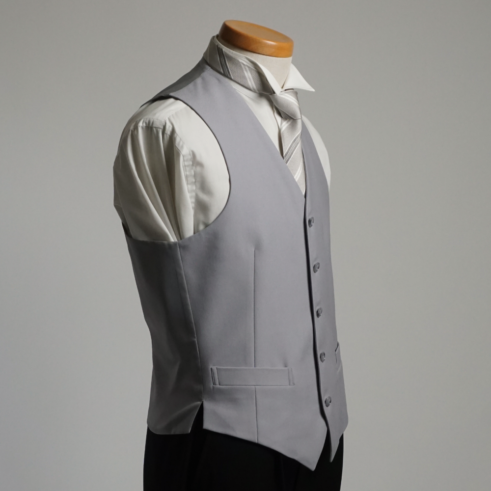 フォーマルベスト メンズ シルバーグレー 5ボタン ウール100%前身頃