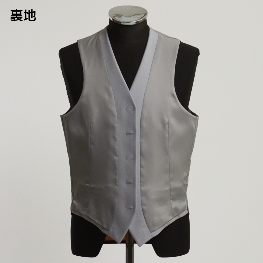 フォーマルベスト メンズ シルバーグレー 5ボタン ウール100%前身頃