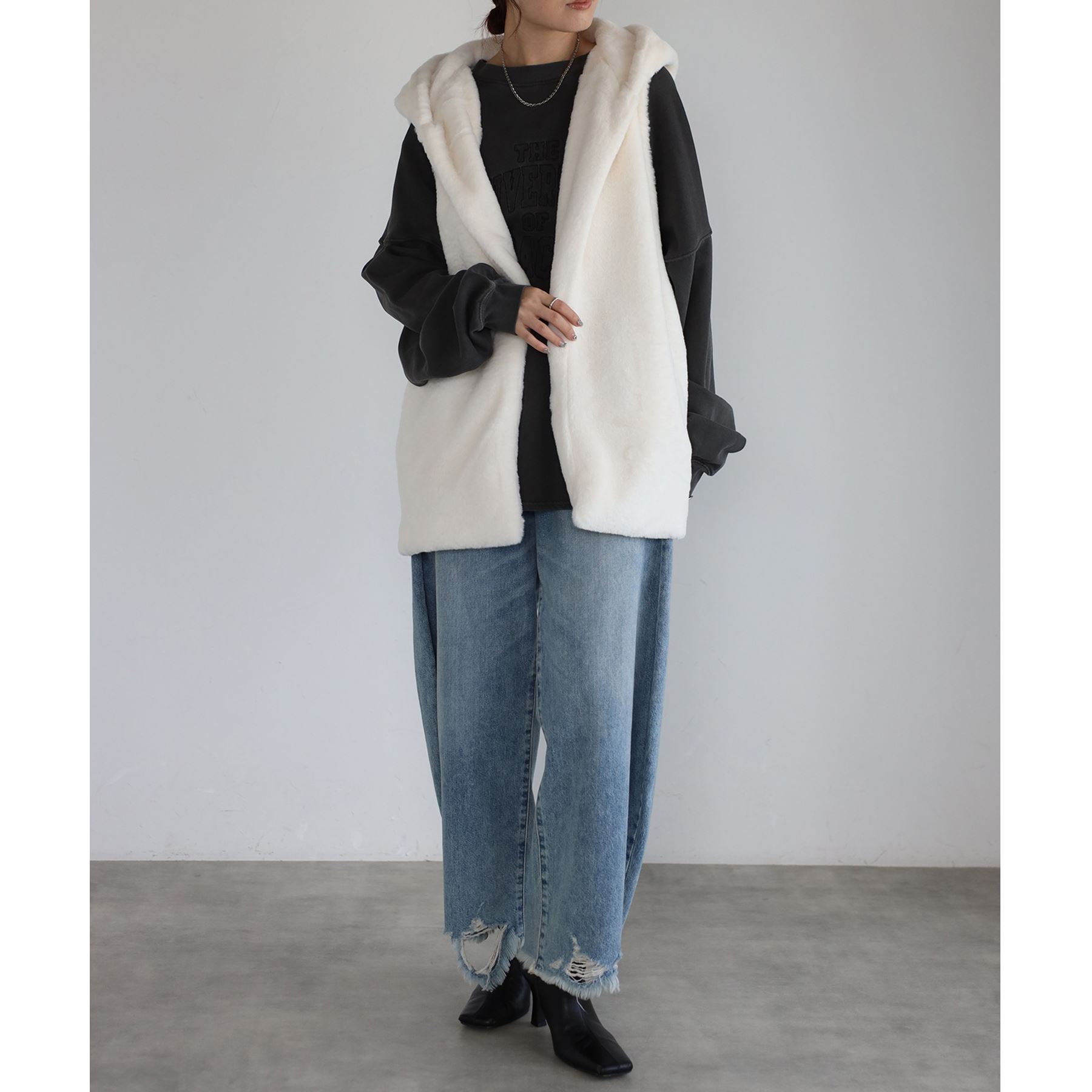 ファーベスト レディース フェイクファー ベスト フード : anlulu