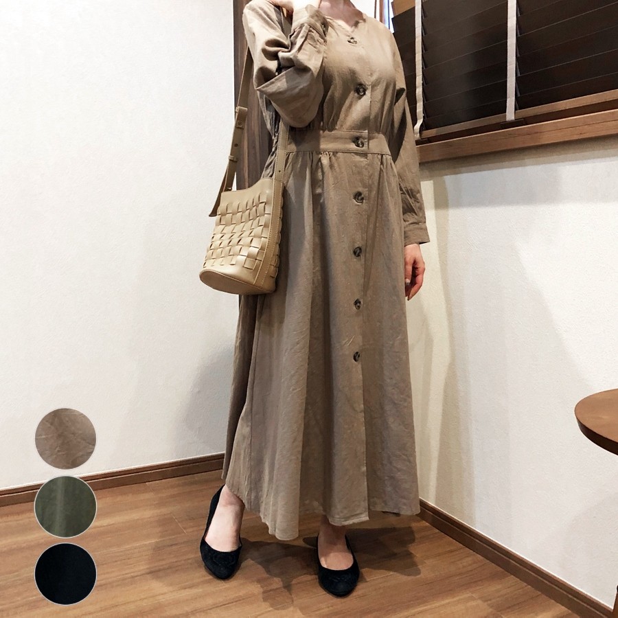 レディース ファッション 40代 30代 秋 冬 ワンピース ロング マキシ 長袖 シャツワンピ カジュアル ナチュラル 体型カバー キーネック Anlulu 通販 Yahoo ショッピング