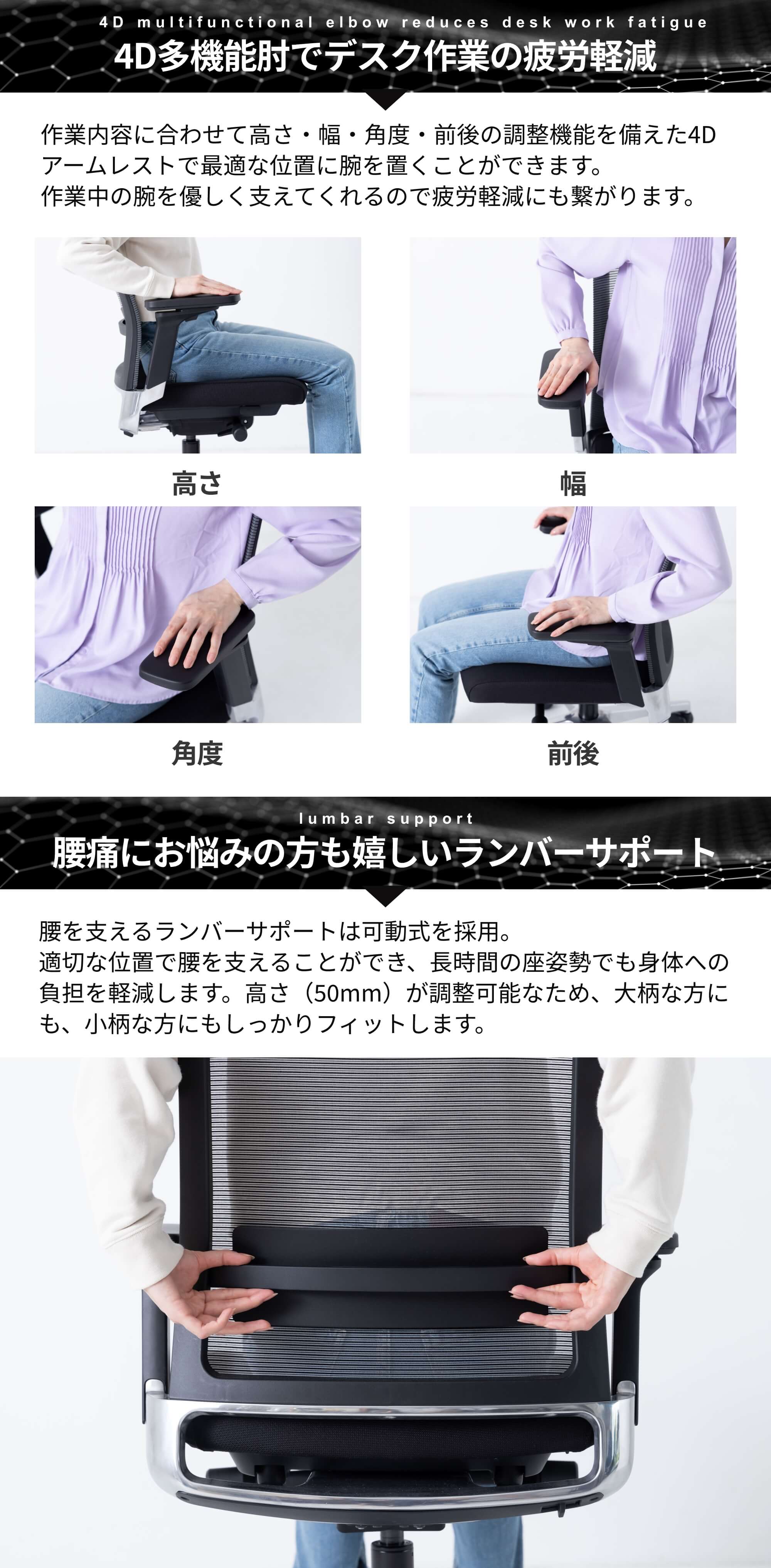 メッシュオフィスチェア　４dアームレスト　OCV21F ヘッドレスト　座面スライド　ロッキング