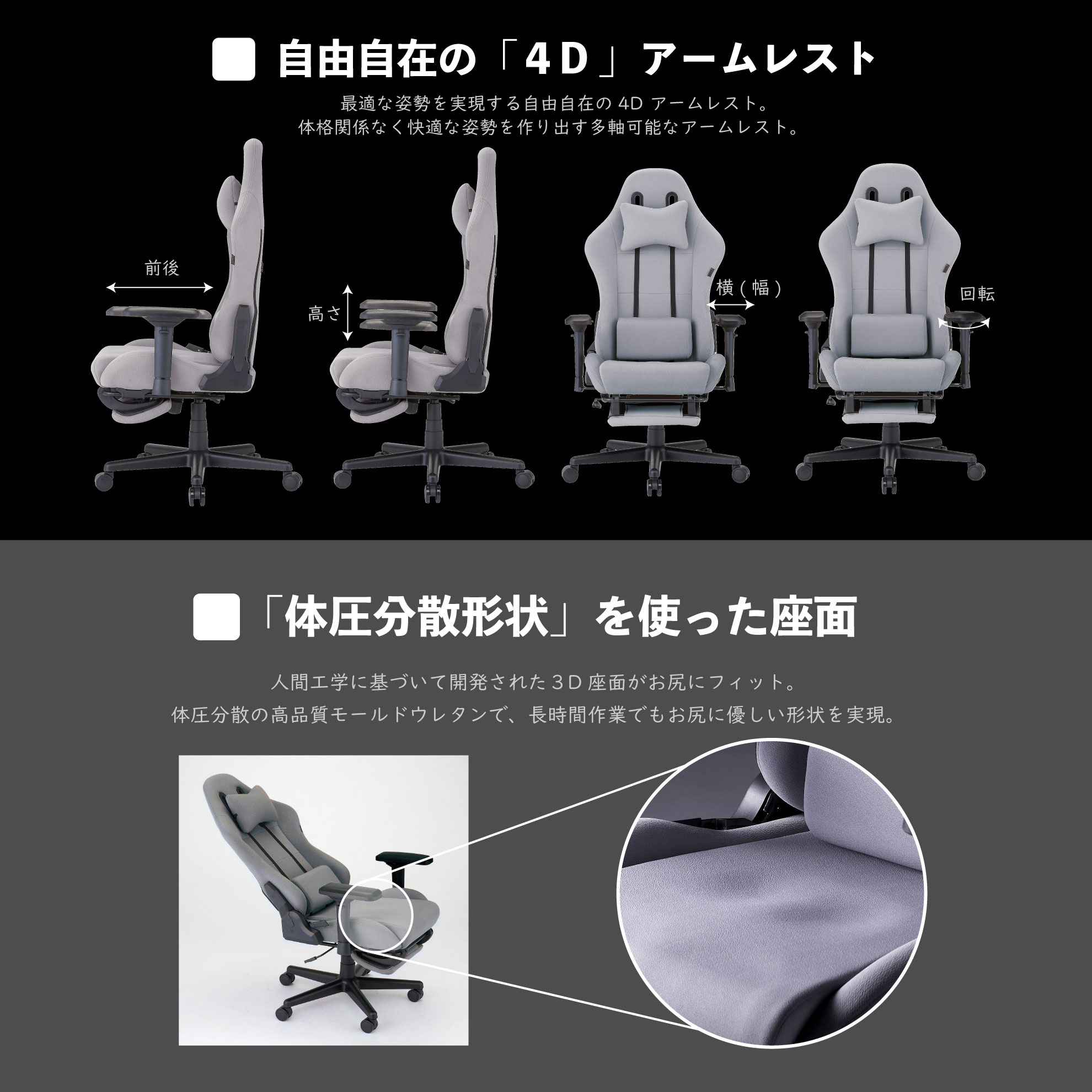藤沢工業 ゲーミングチェア ファブリック オットマン付 ウィステリア