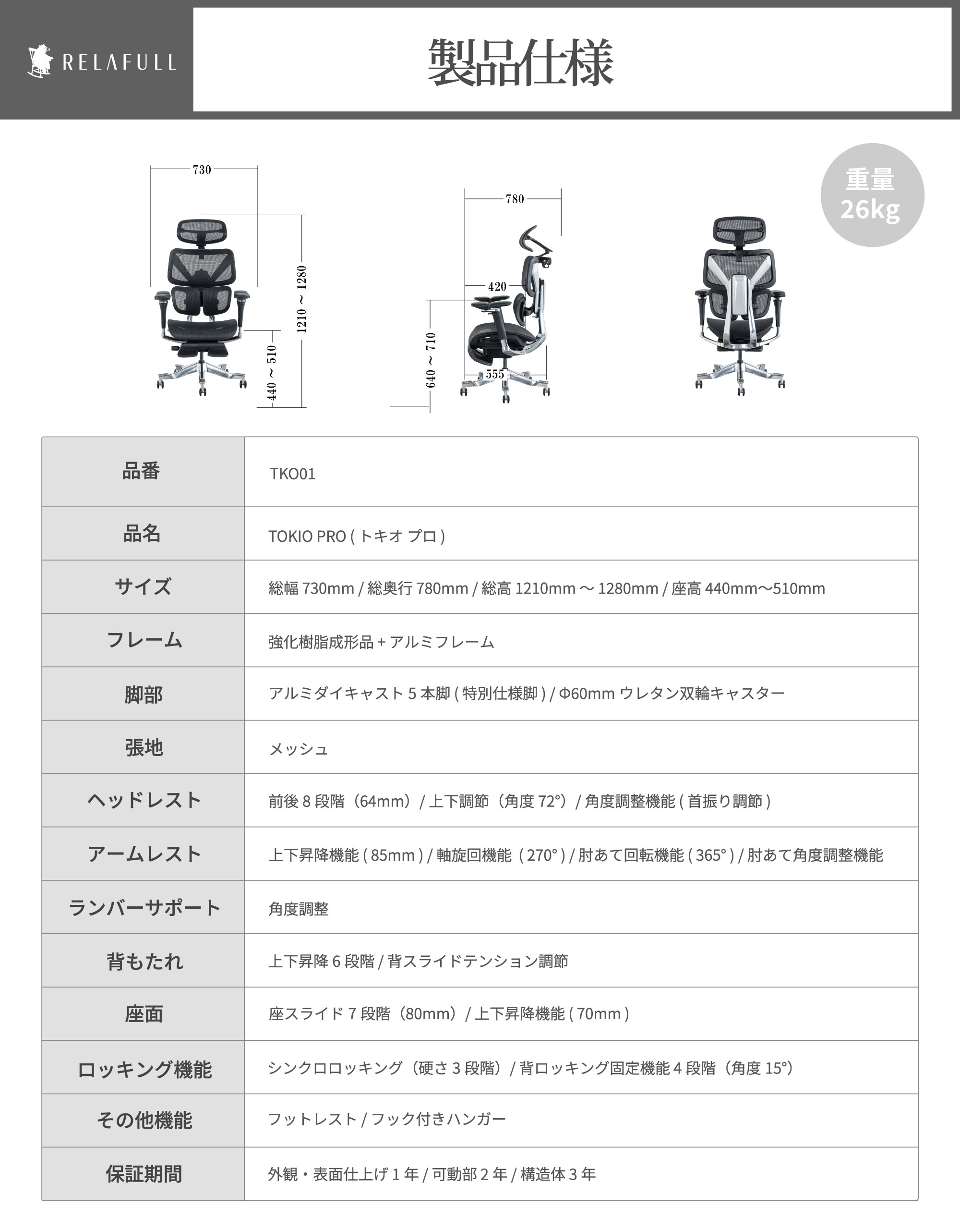 オフィスチェア リクライニング チェア ハイバック メッシュ ワークチェア 仕事用椅子 高機能チェア TKP01 ゲーミングチェア | TOKIO | 12