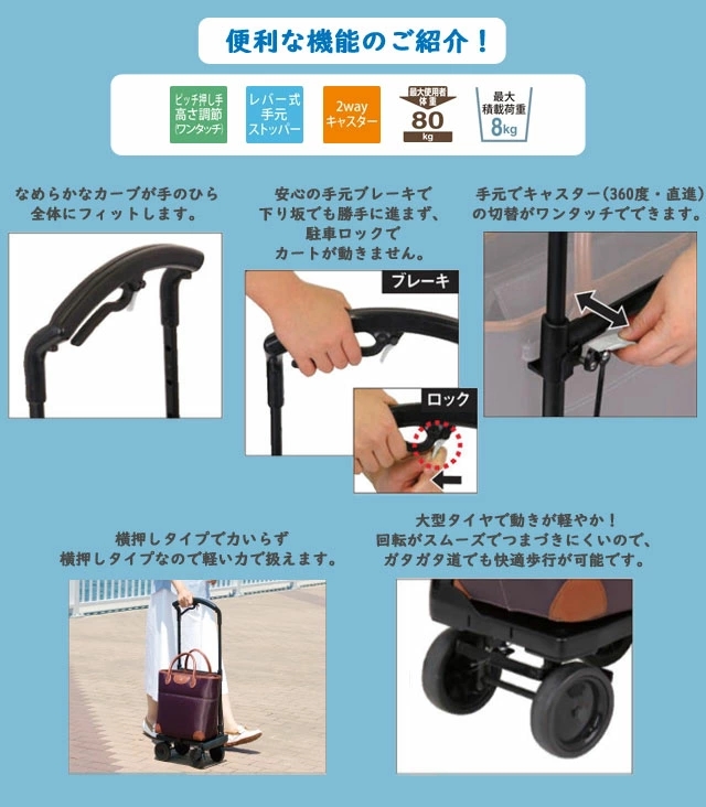 【幸和製作所】おとなりカート 説明書付 WCC4 右用 トートタイプ ブレーキ付 幸和製作所】おとなりカート ブレーキ付トートタイプ WCC04
