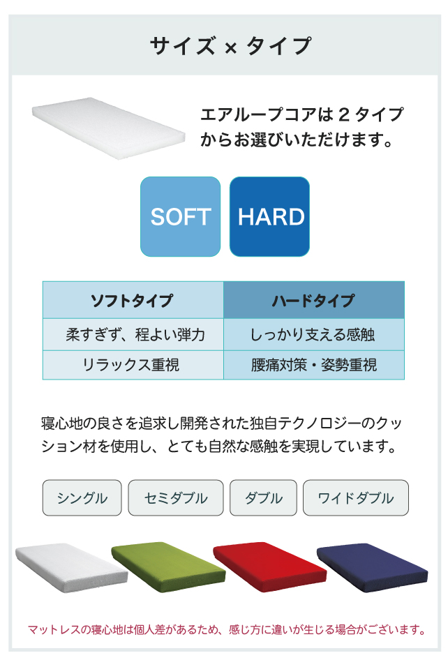 マットレス エアループ [MA-CLAY (クレイ)] 開梱設置無料 ソフト ハード Air LOOP 体圧分散 ノンコイル 通気性 軽量 抗菌防臭 水洗い 樹脂 2年保証【O】_11