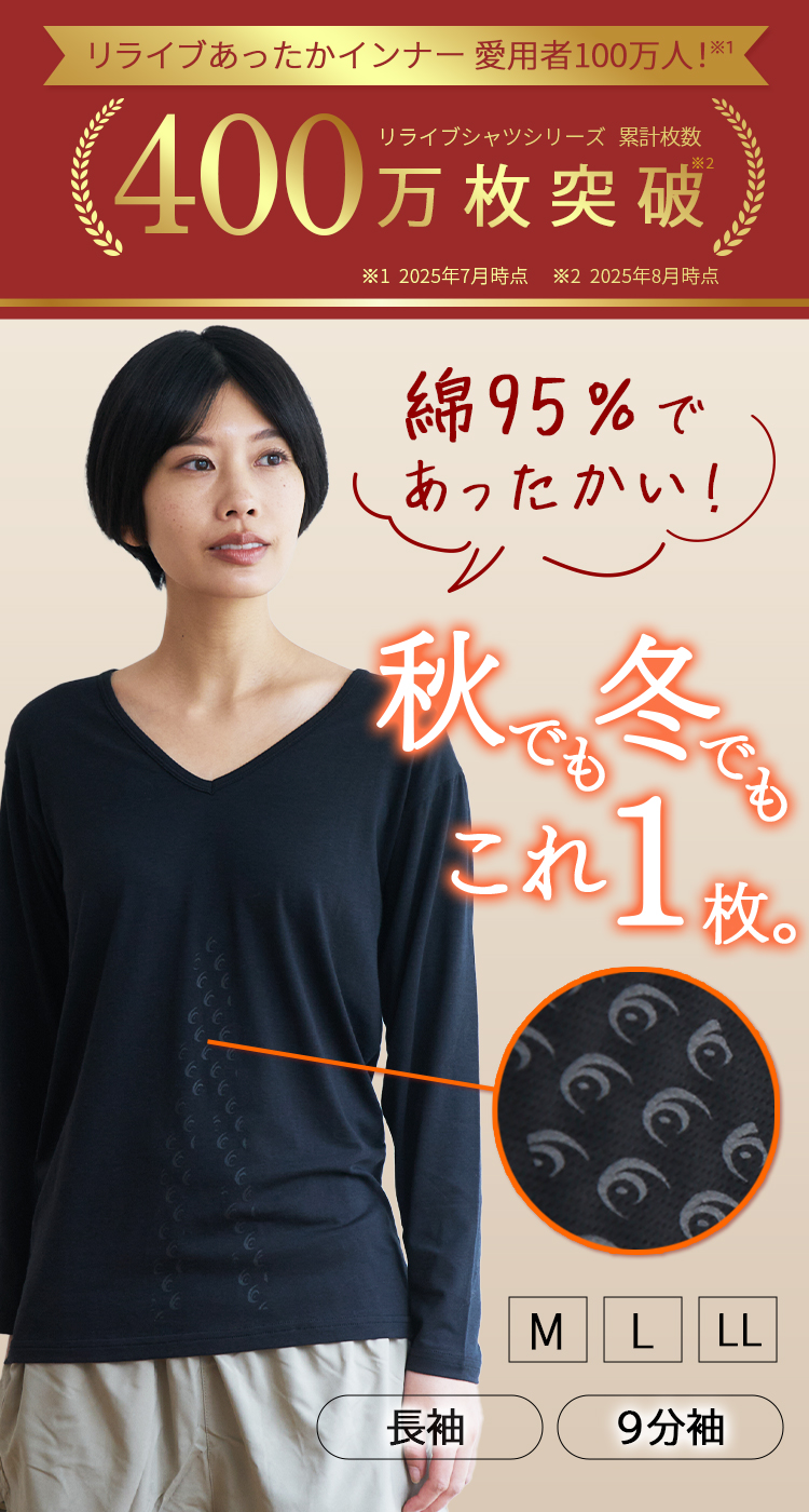 RELIVE リライブシャツ あったかインナー 秋冬用 9分袖 レディース