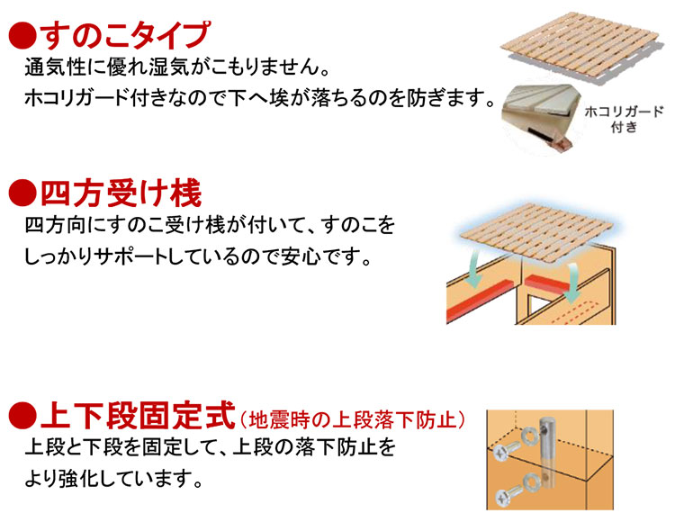 高級 2段ベッド 2040×1040×1480mm 床面高 上段1055 下段205 mm