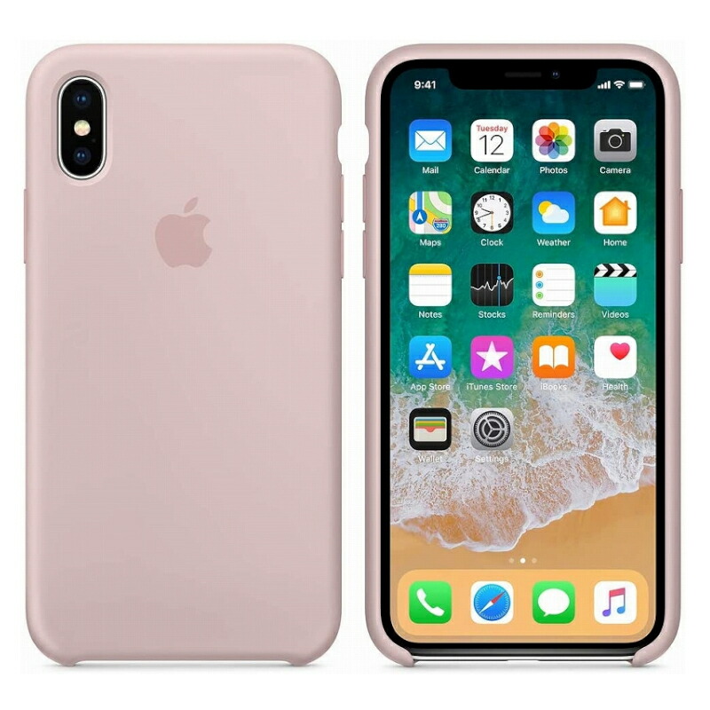 iPhone X   XS  Apple シリコンケース ピンクアップル 10 アイフォーン ケース カバー シンプル 無地 ワイヤレス充電対応 純正  アウトレット MQT62FE