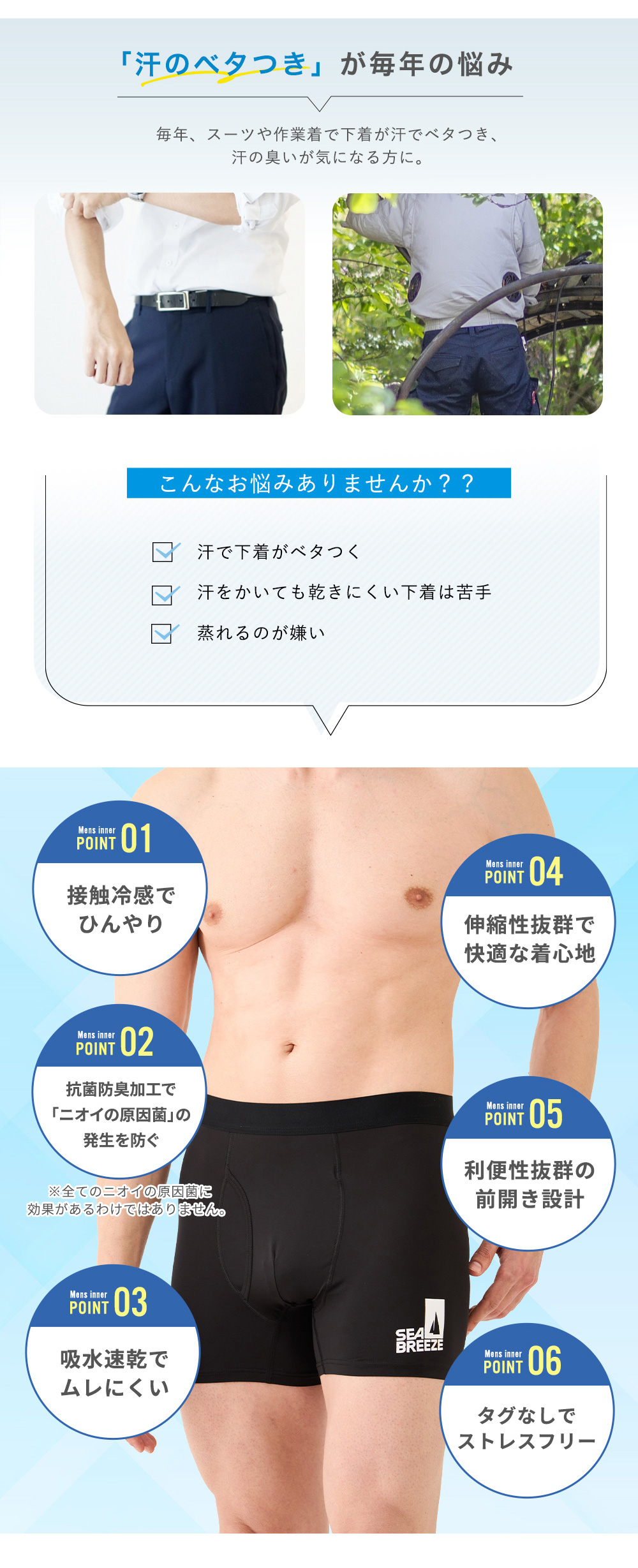 接触冷感 ボクサーパンツ メッシュ 前開き 3枚組 SEA BREEZE 吸水速乾